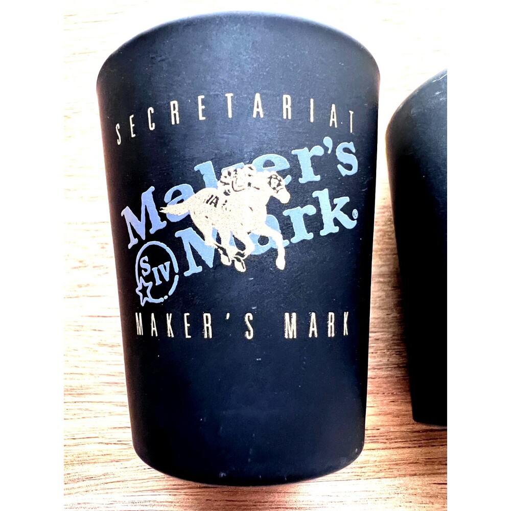 Vintage Maker's Mark Secretariat Shot Glasses Black with Gold Lettering (x2)